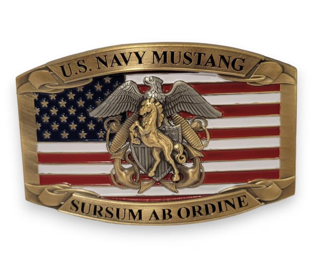 5887 Navy Mustang Officer Custom Belt Buckle - US Military - 3D Horse Crest